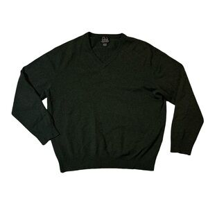 Jos. A. Bank mens L Large green solid 100% cashmere v-neck pullover sweater EUC